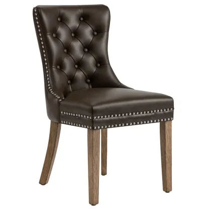 Sedia da pranzo in pelle marrone con gambe in rovere-pureflairzz