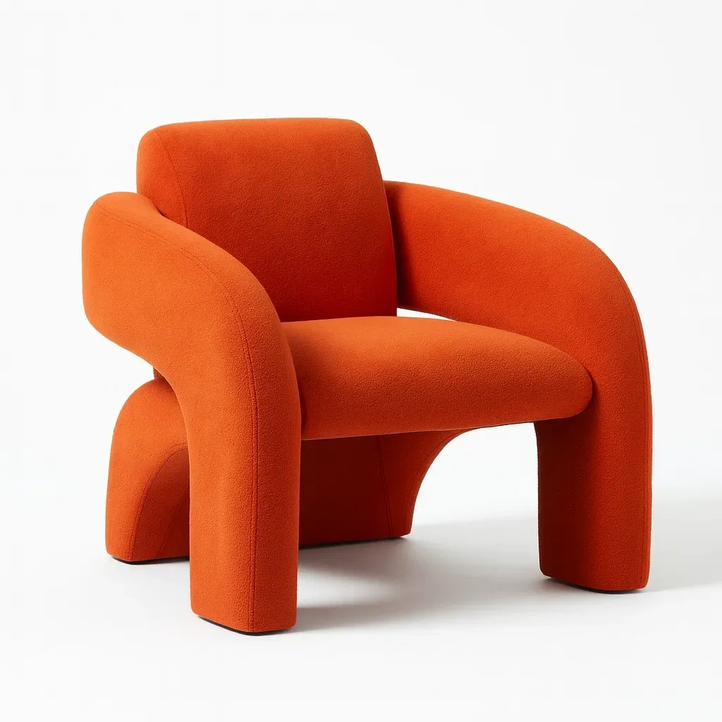 Poltrona moderna in tessuto arancione con struttura in legno-pureflairzz