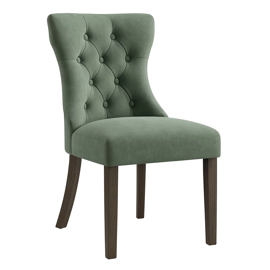 Sedia da pranzo in velluto verde con gambe in legno-pureflairzz