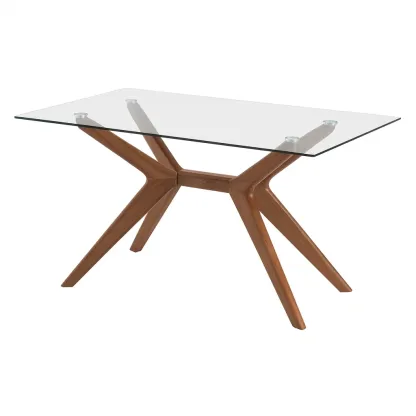 Tavolo da pranzo rettangolare in vetro temperato e legno massello-pureflairzz