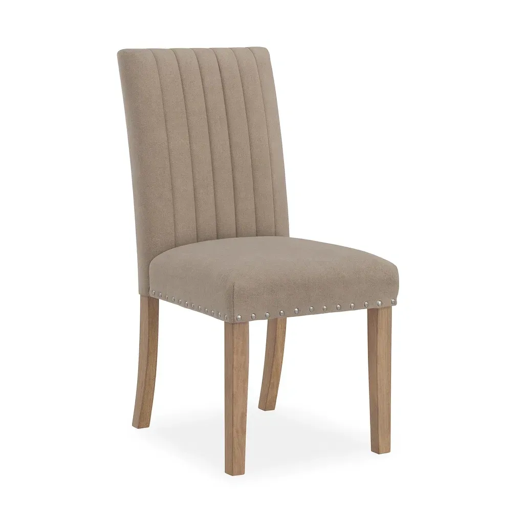 Sedia da pranzo imbottita in tessuto con gambe in legno beige 50x60x90 cm-pureflairzz