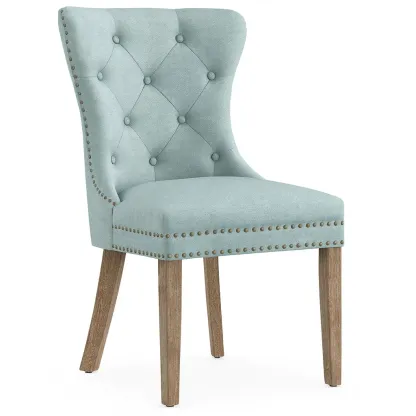 Sedia da pranzo in tessuto con gambe in legno blu chiaro-pureflairzz