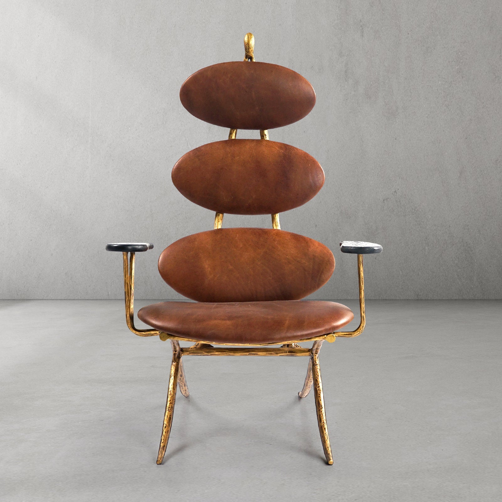 Thalderus High Back Brown Leather Lounge Accent Chair