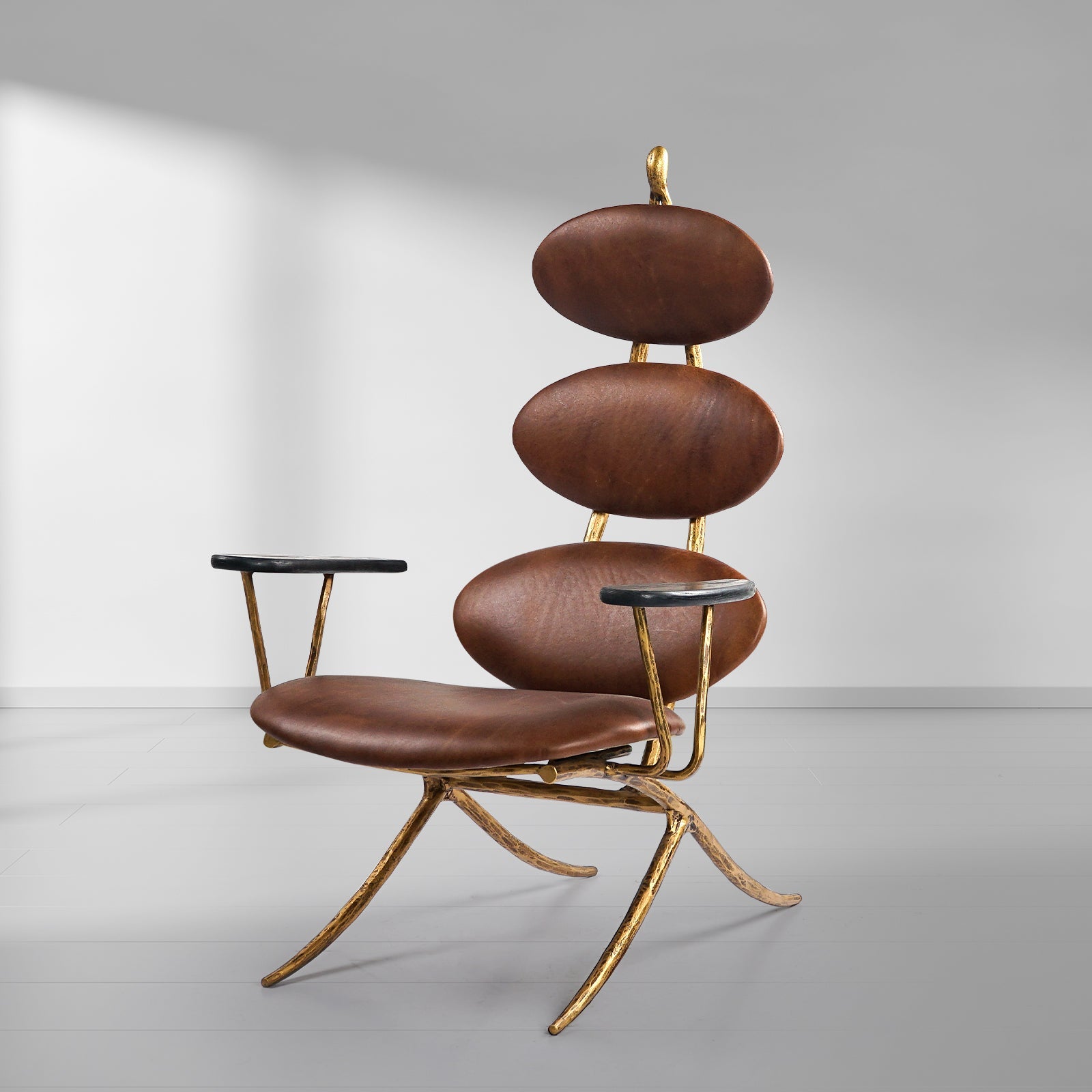 Thalderus High Back Brown Leather Lounge Accent Chair