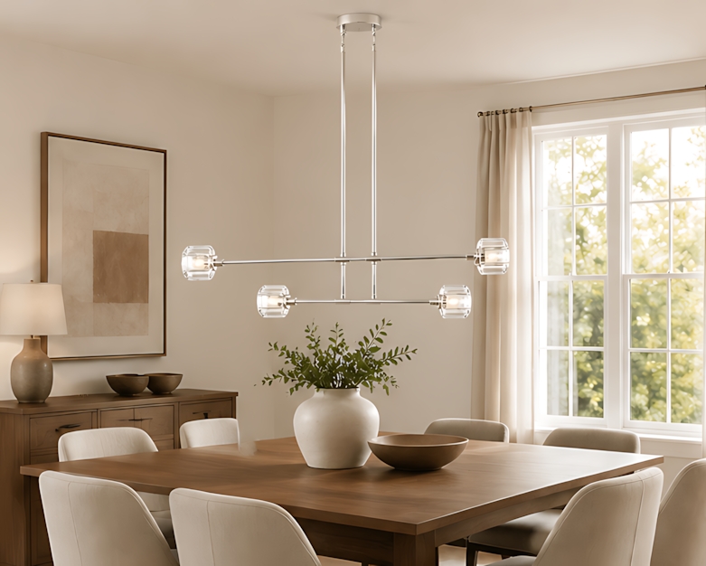 Demeart Mobile Linear Brass Chandelier with Faceted Glass Shades