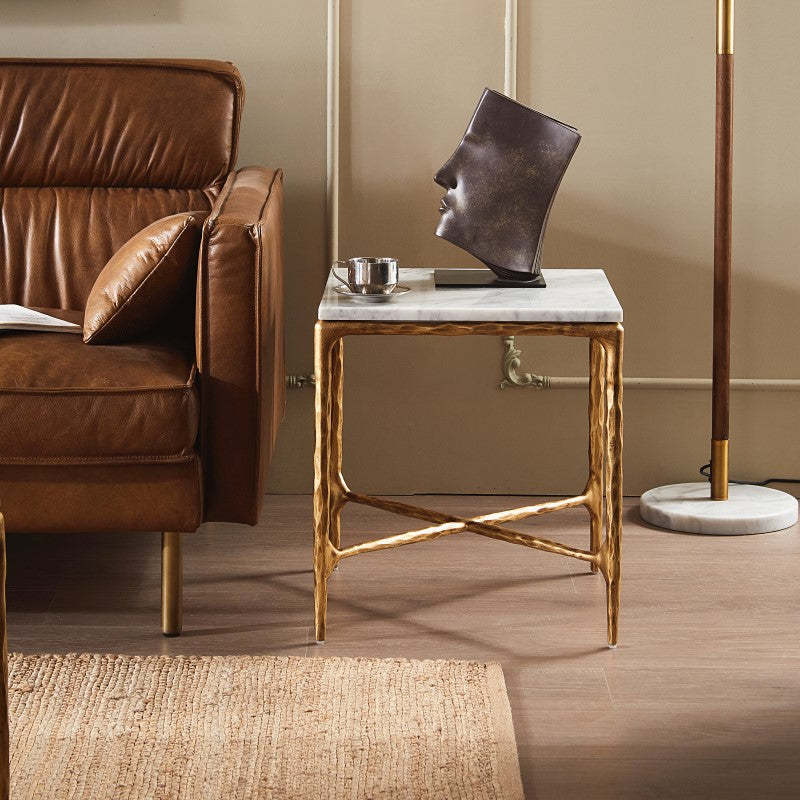 Thalderus Mabrble Square Side Table 18" 22"