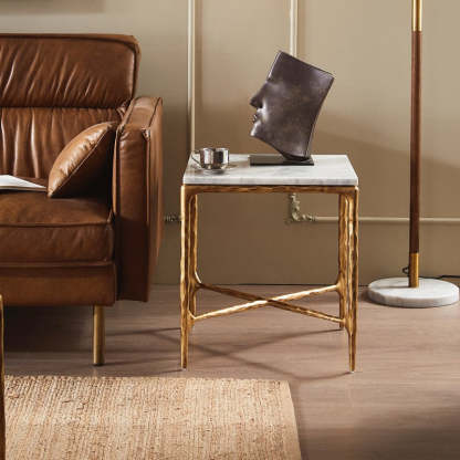 Thalderus Mabrble Square Side Table 18" 22"