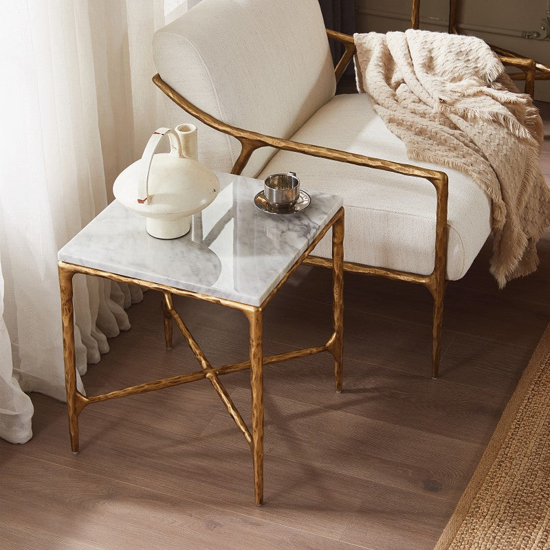 Thalderus Mabrble Square Side Table 18" 22"