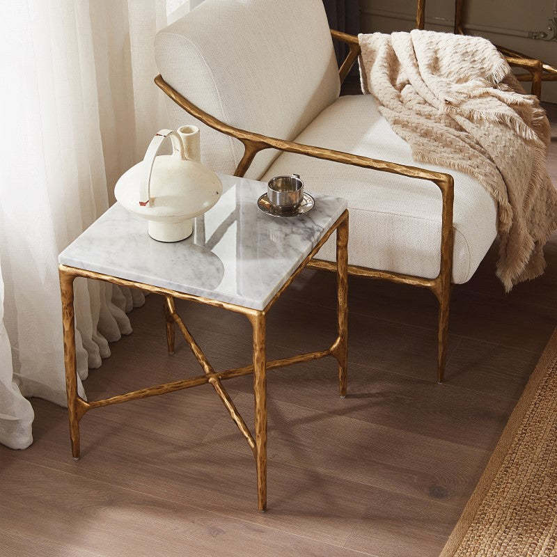 Thalderus Mabrble Square Side Table 18" 22"