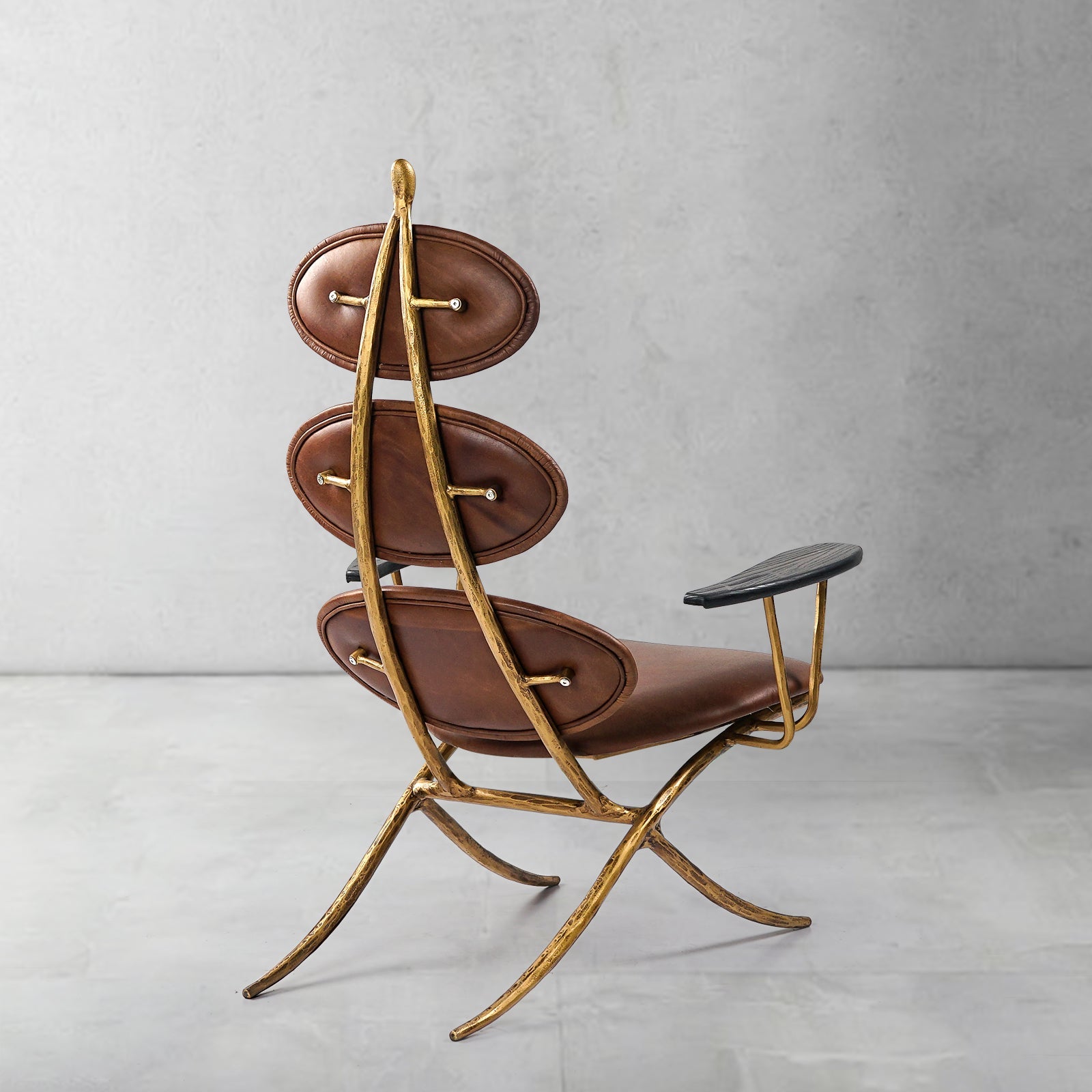 Thalderus High Back Brown Leather Lounge Accent Chair