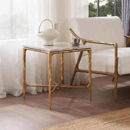 Thalderus Mabrble Square Side Table 18" 22"