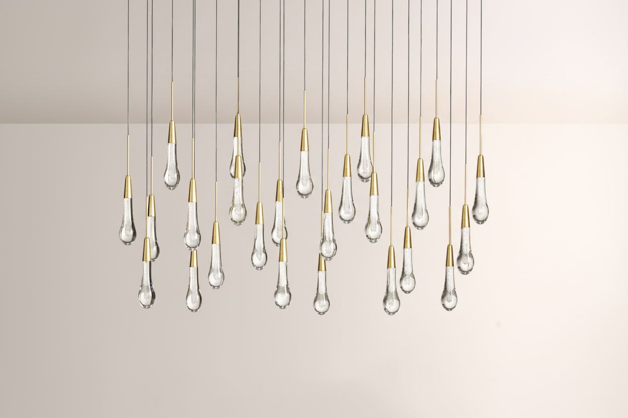 Raindrop Glass Solitaire Linear Chandelier -kimoylights