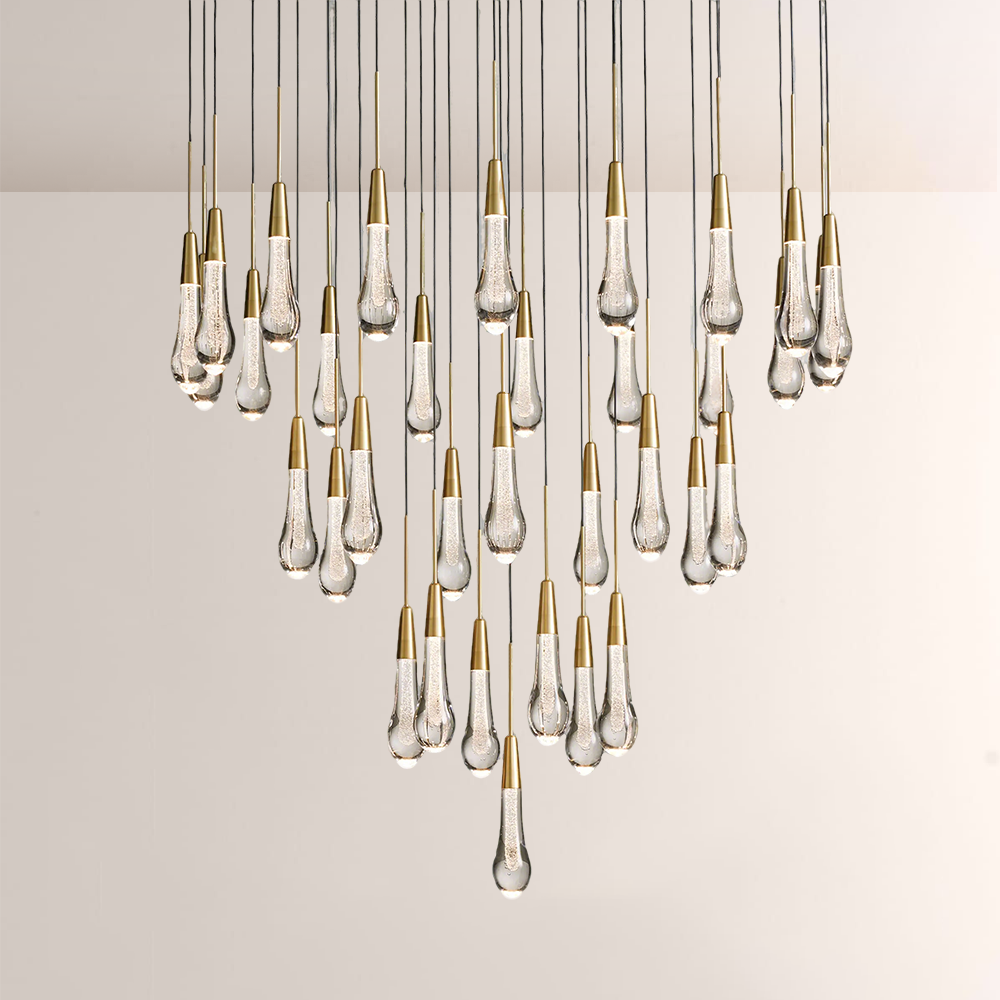 Raindrop Glass Round Solitaire Chandelier-kimoylights