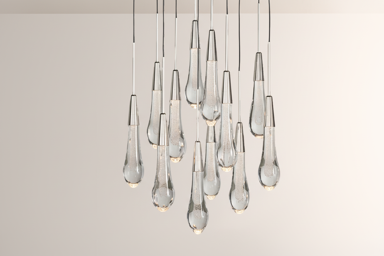 Raindrop Glass Round Solitaire Chandelier -kimoylights