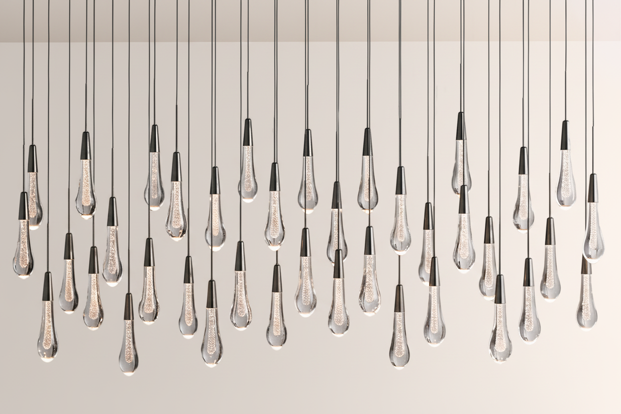 Raindrop Glass Solitaire Linear Chandelier -kimoylights