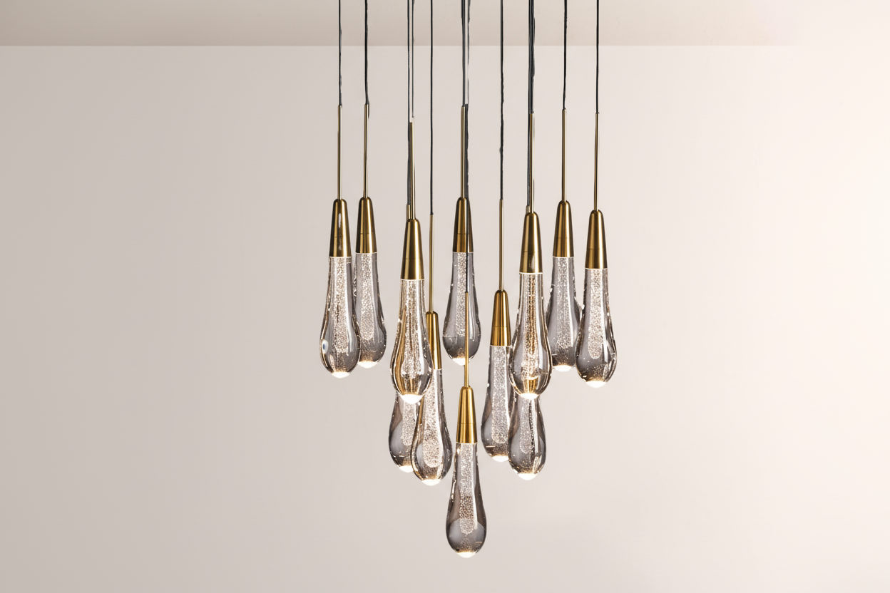 Raindrop Glass Round Solitaire Chandelier-kimoylights