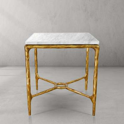 Thalderus Mabrble Square Side Table 18" 22"