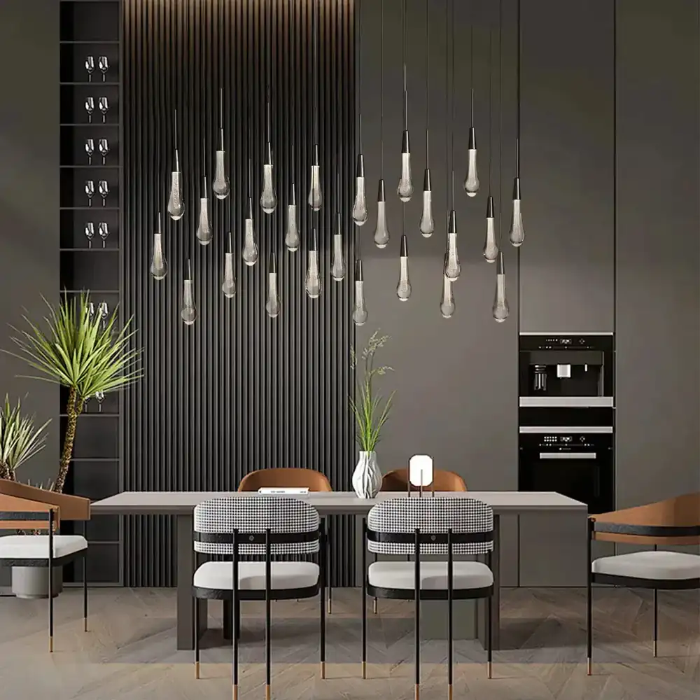 Raindrop Glass Solitaire Linear Chandelier