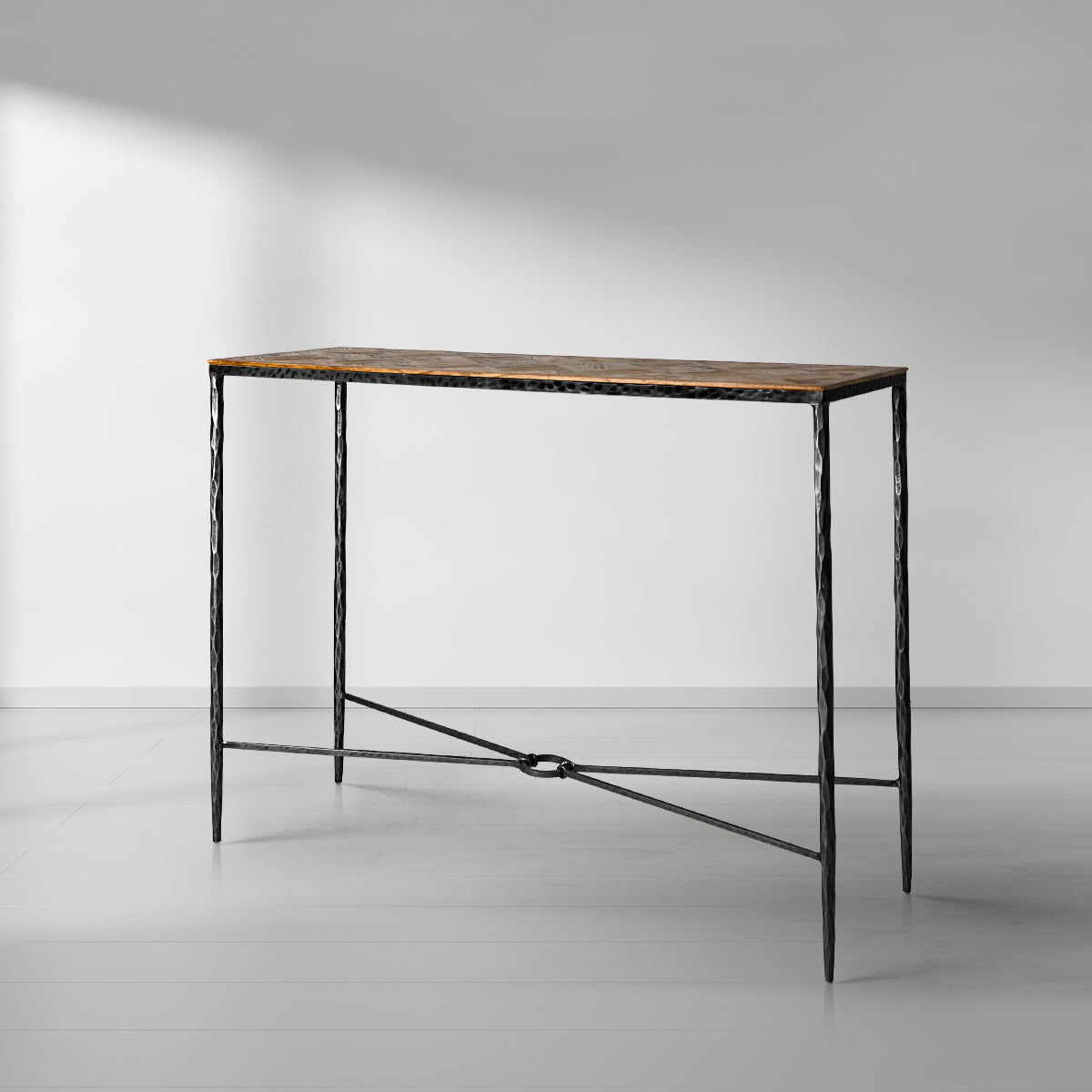Thalderus Metal Frame Elm Wood Console Table