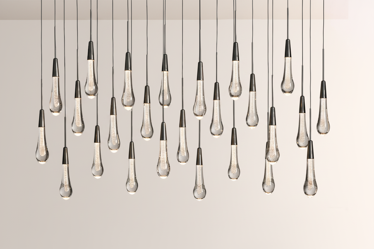 Raindrop Glass Solitaire Linear Chandelier -kimoylights