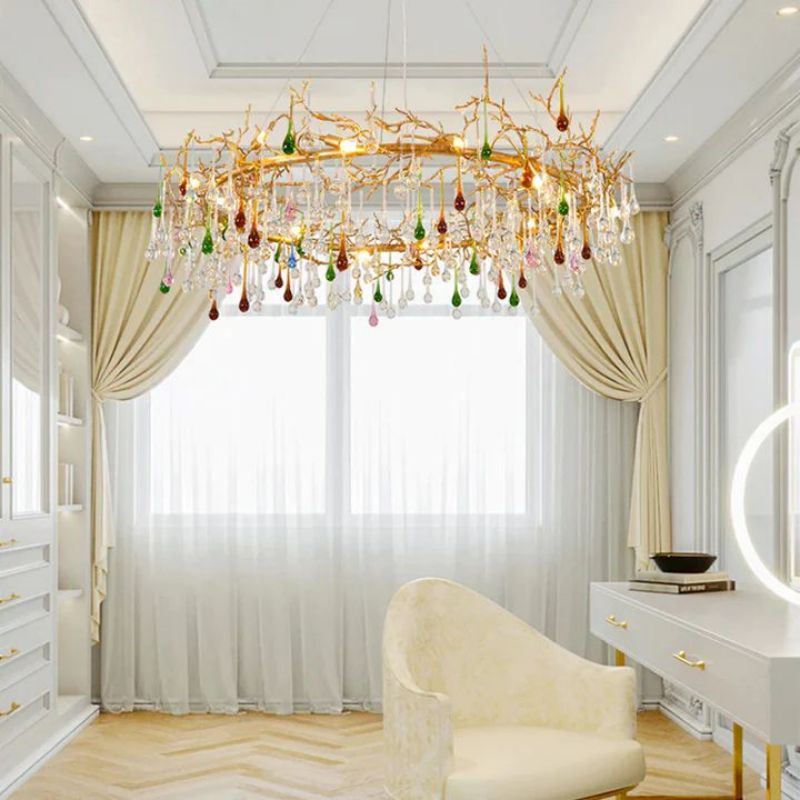 Runl Colorful Crystal Round Branch Chandelier