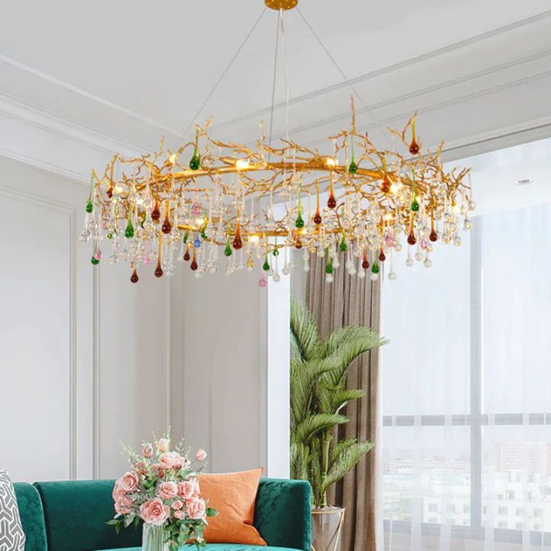 Runl Colorful Crystal Round Branch Chandelier