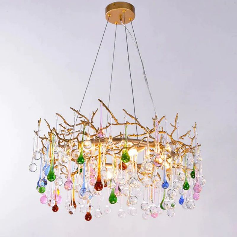 Runl Colorful Crystal Round Branch Chandelier