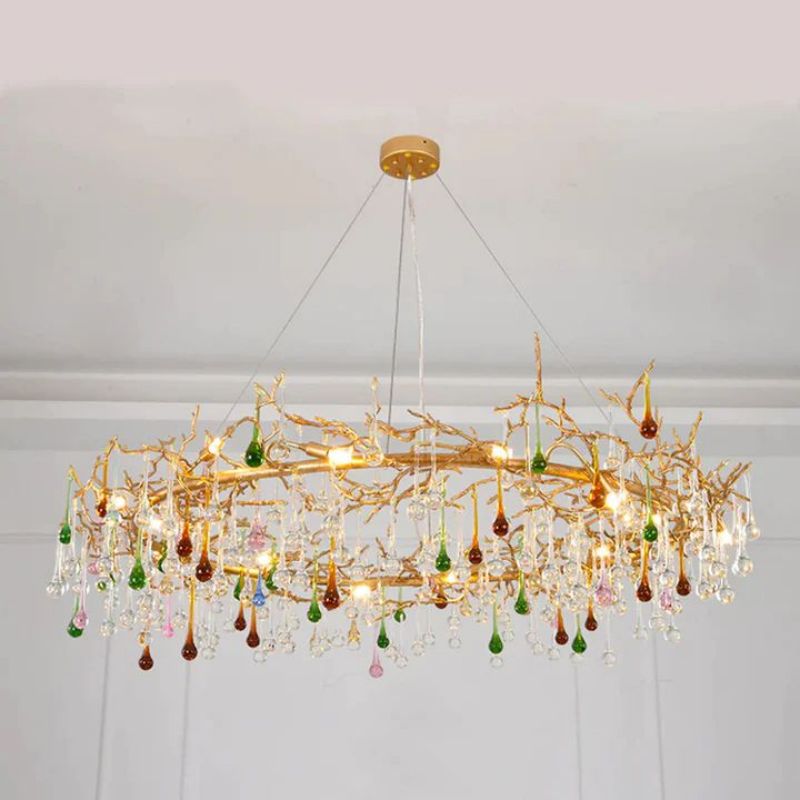 Runl Colorful Crystal Round Branch Chandelier