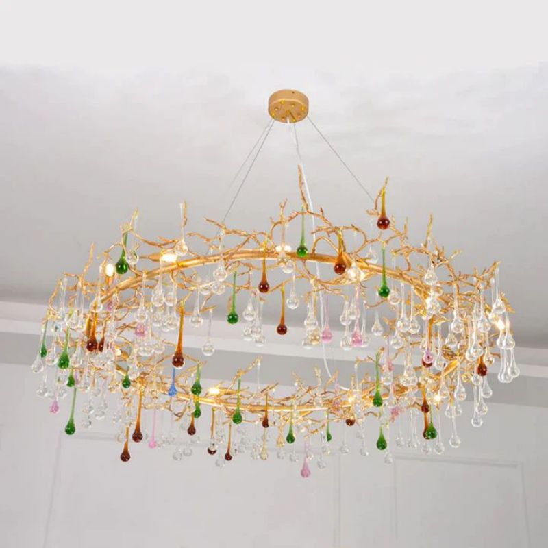 Runl Colorful Crystal Round Branch Chandelier