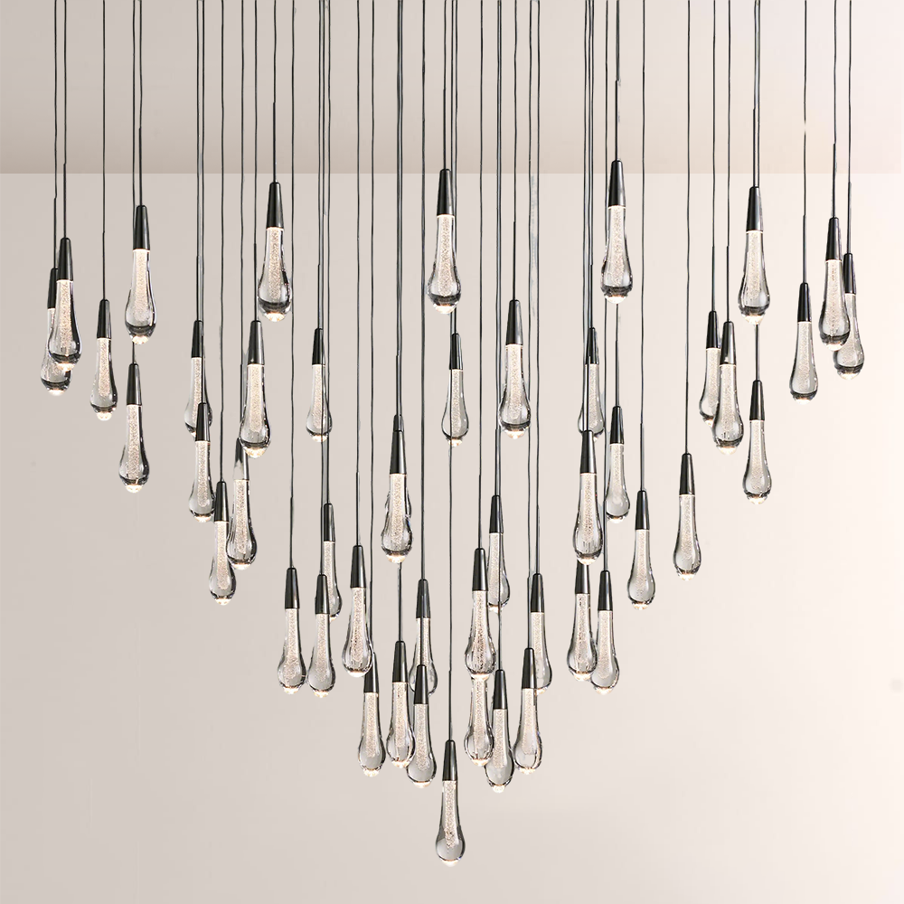 Raindrop Glass Round Solitaire Chandelier -kimoylights