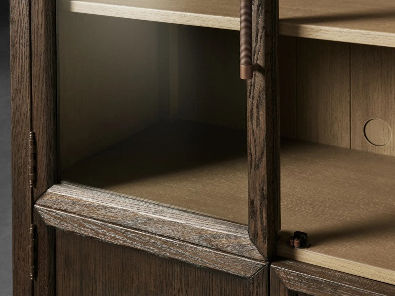 Hattira Glass-Door Oak Cabinet | Modern Farmhouse Design