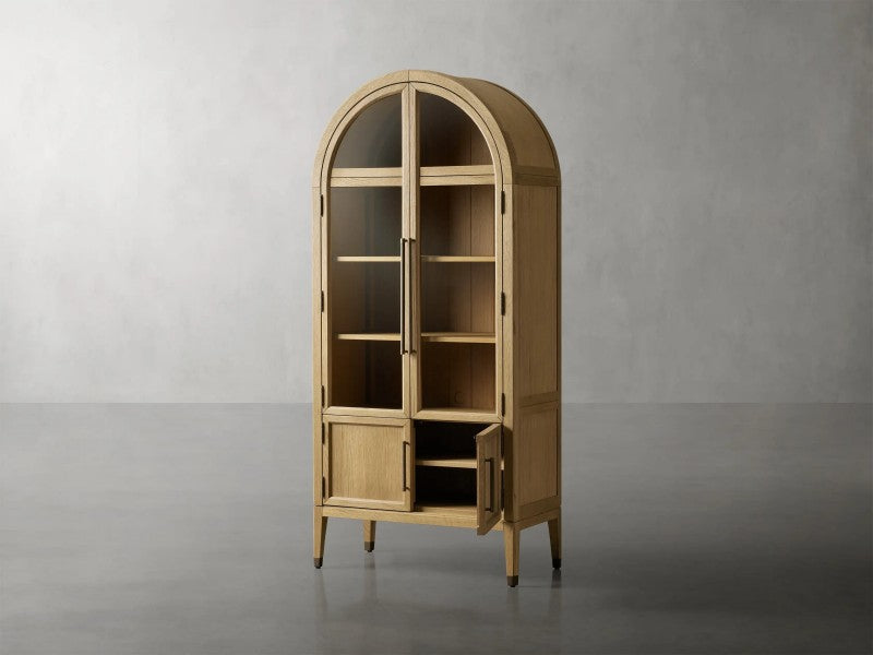 Hattira Glass-Door Oak Cabinet | Modern Farmhouse Design
