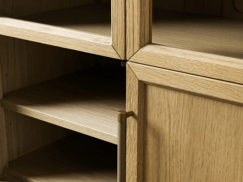 Hattira Glass-Door Oak Cabinet | Modern Farmhouse Design
