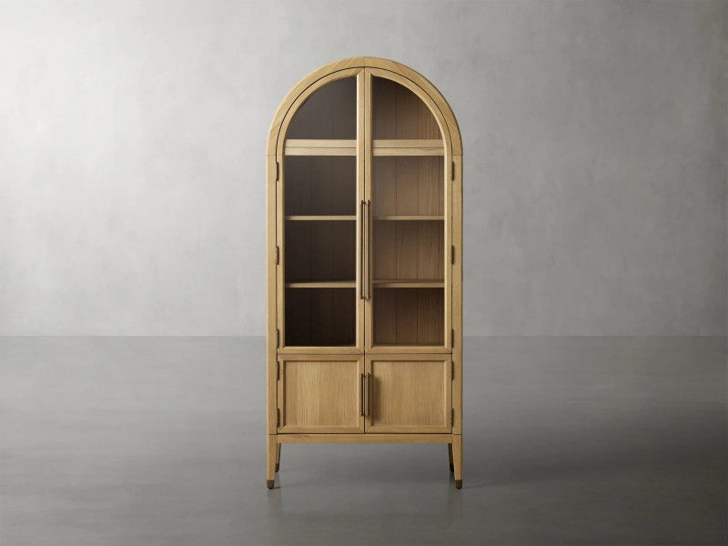 Hattira Glass-Door Oak Cabinet | Modern Farmhouse Design