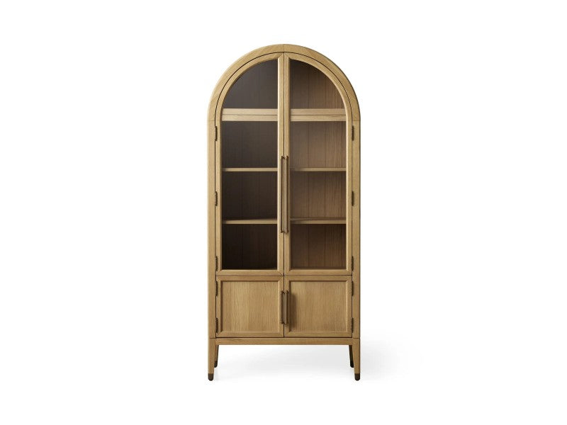Hattira Glass-Door Oak Cabinet | Modern Farmhouse Design