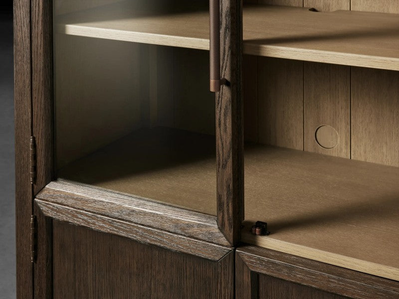 Hattira Glass-Door Oak Cabinet | Modern Farmhouse Design