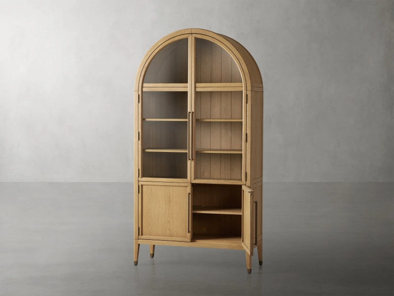 Hattira Glass-Door Oak Cabinet | Modern Farmhouse Design