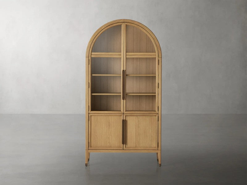 Hattira Glass-Door Oak Cabinet | Modern Farmhouse Design