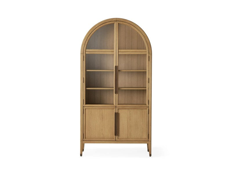 Hattira Glass-Door Oak Cabinet | Modern Farmhouse Design
