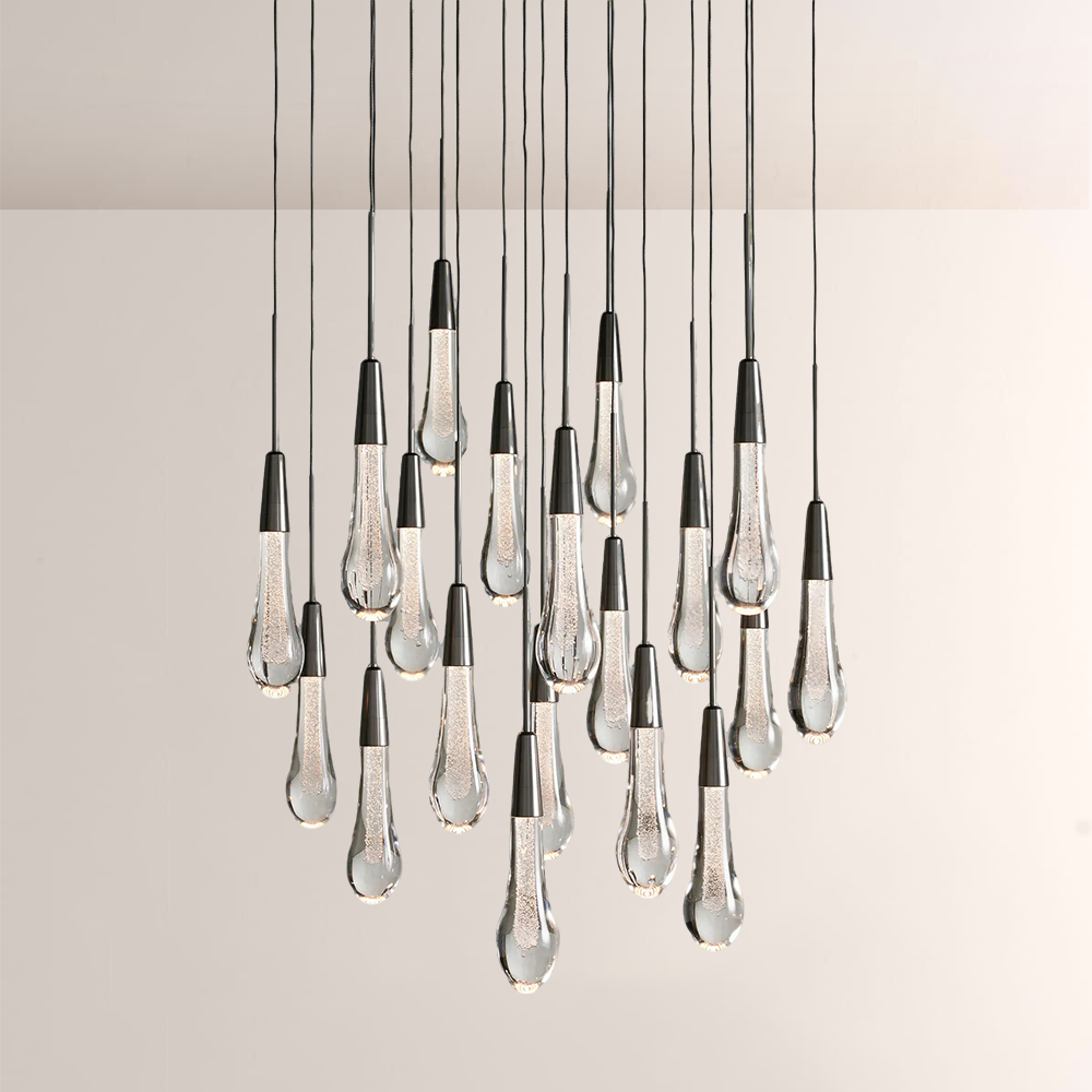 Raindrop Glass Round Solitaire Chandelier-kimoylights