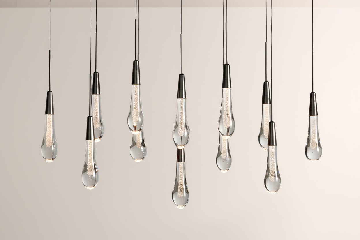 Raindrop Glass Solitaire Linear Chandelier -kimoylights