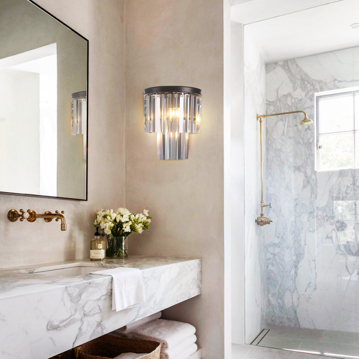 Ryalin 2-Tier Crystal Semi-Round Sconce