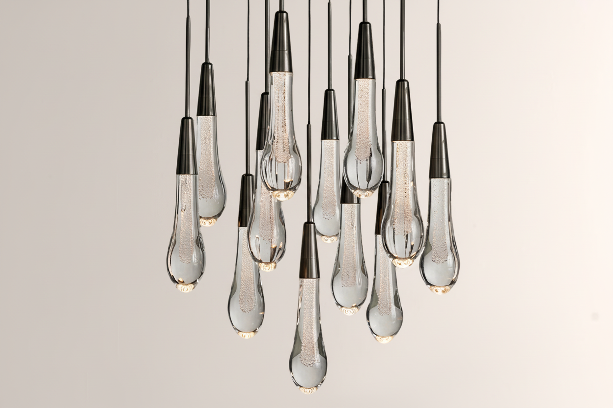 Raindrop Glass Round Solitaire Chandelier -kimoylights