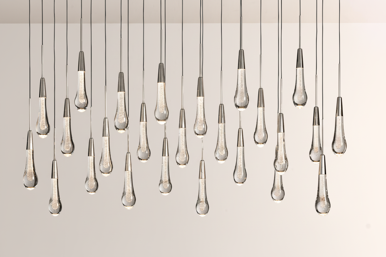 Raindrop Glass Solitaire Linear Chandelier -kimoylights