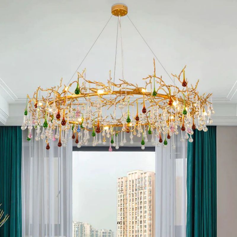 Runl Colorful Crystal Round Branch Chandelier