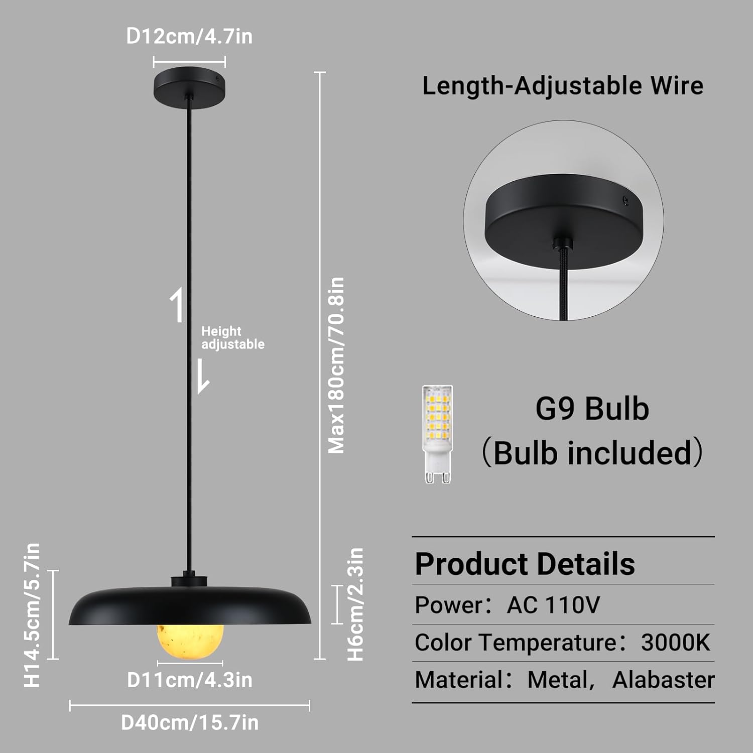 Alabaster Marble Black Lampshade Pendant Lights for All Rooms