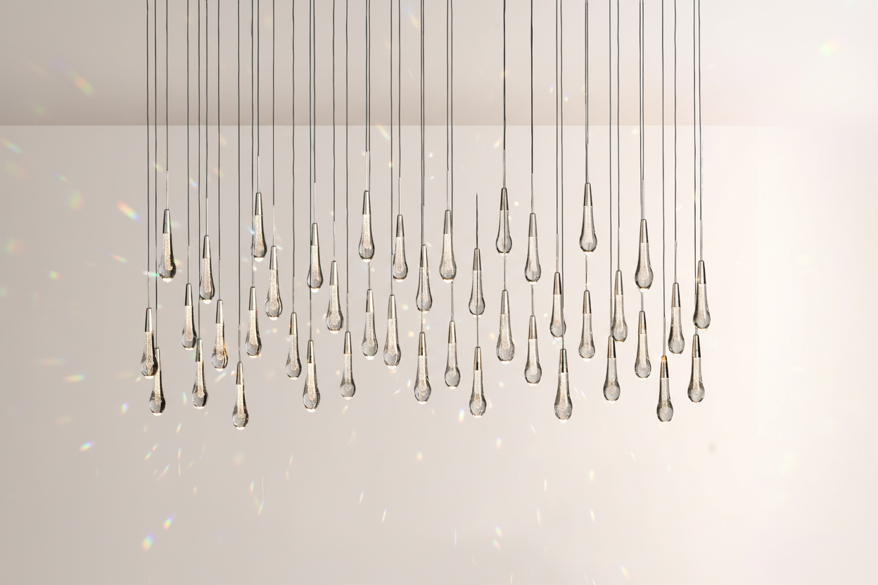 Raindrop Glass Solitaire Linear Chandelier-kimoylights