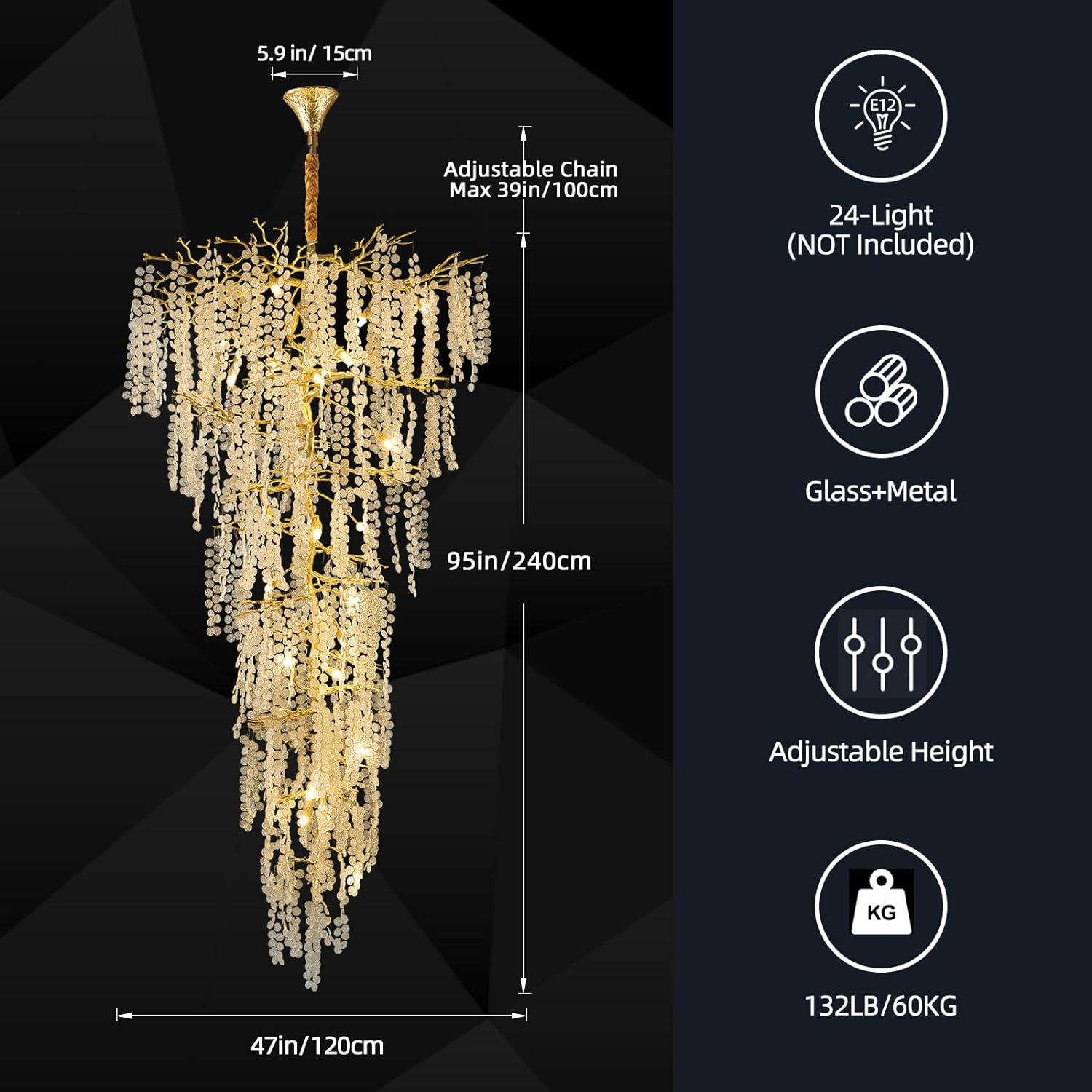 Modern Coin Type Modern Crystal Tree Branch Staircase Chandelier 95" - thebelacan