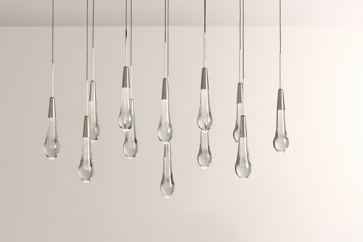 Raindrop Glass Solitaire Linear Chandelier -kimoylights