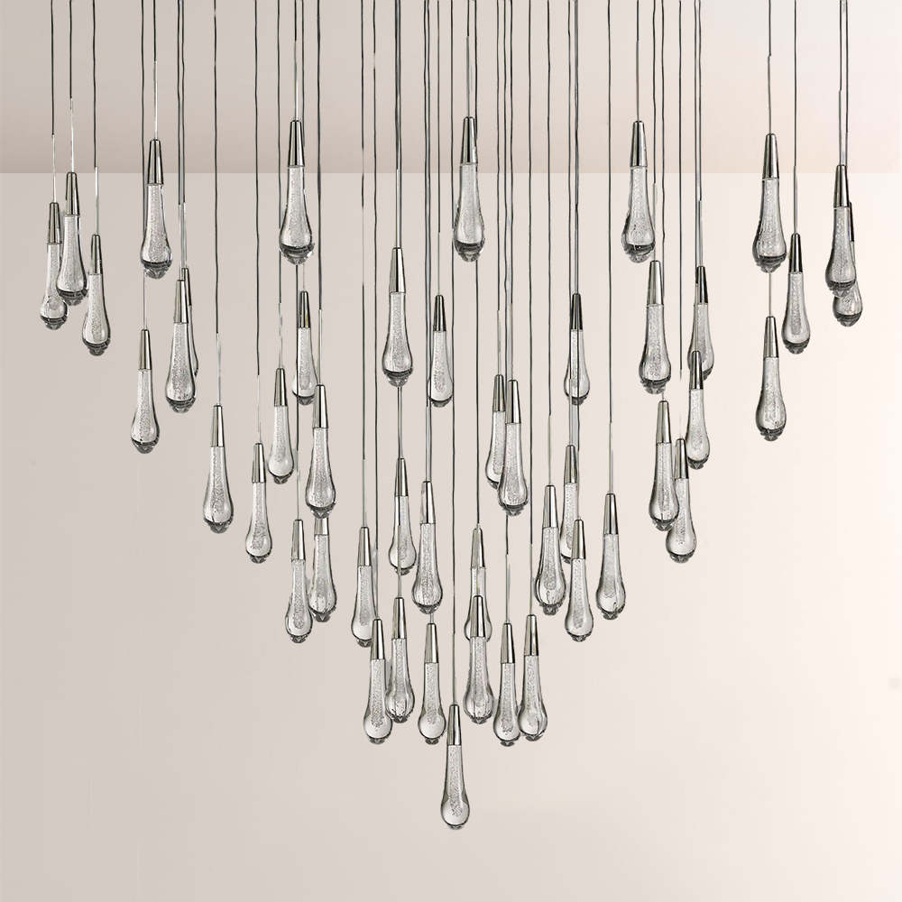 Raindrop Glass Round Solitaire Chandelier -kimoylights